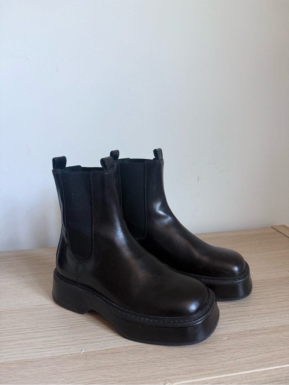 Ami Black Leather Platform Chelsea Booties